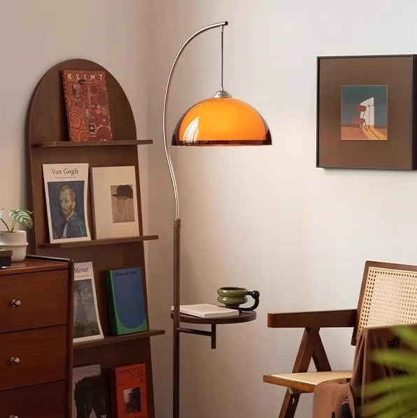 Overall design of the Coby Arc Floor Lamp Double Mushroom Shade.