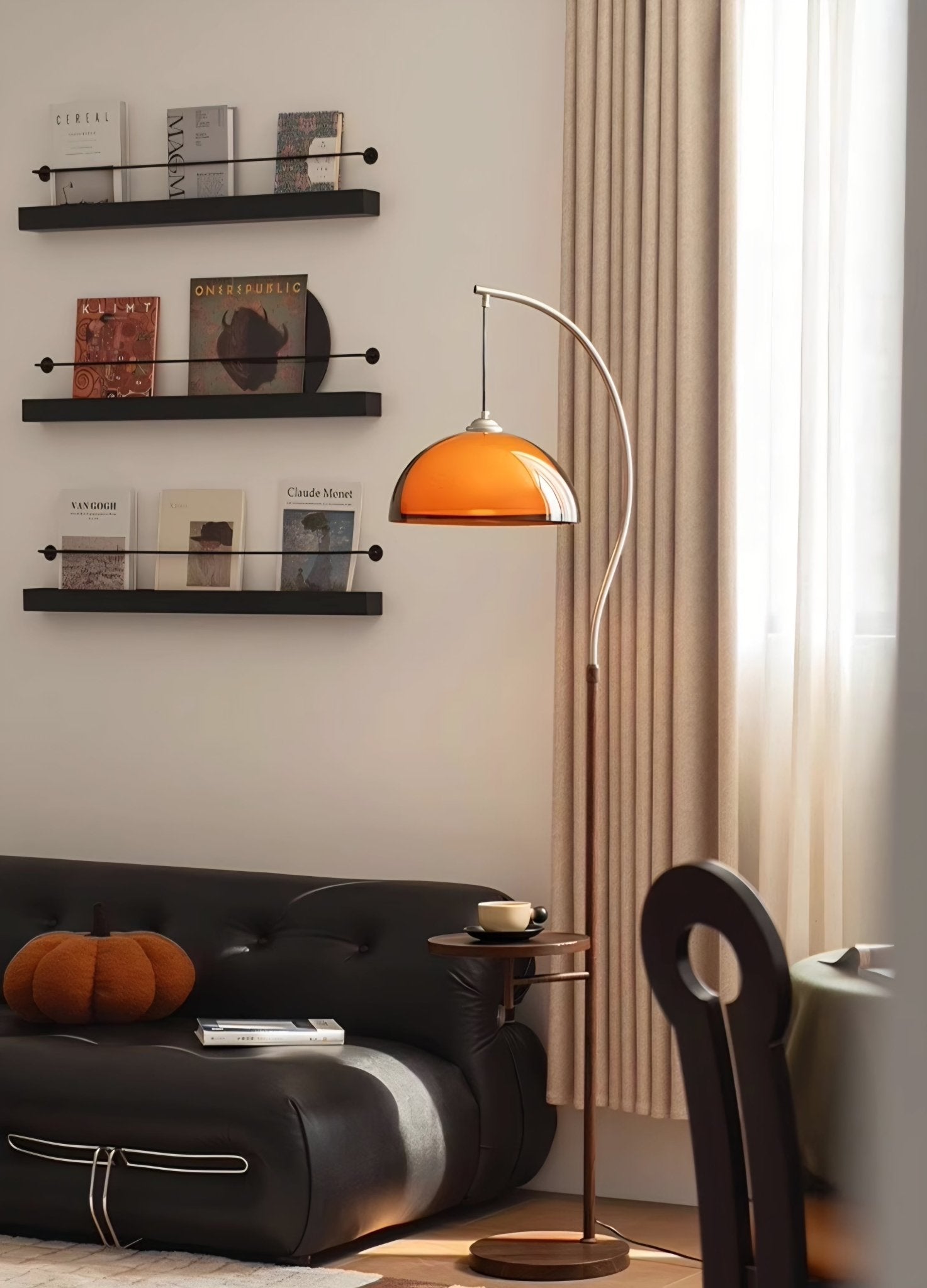 Coby Arc Floor Lamp Double Mushroom Shade with Optional Shelf - Homezee