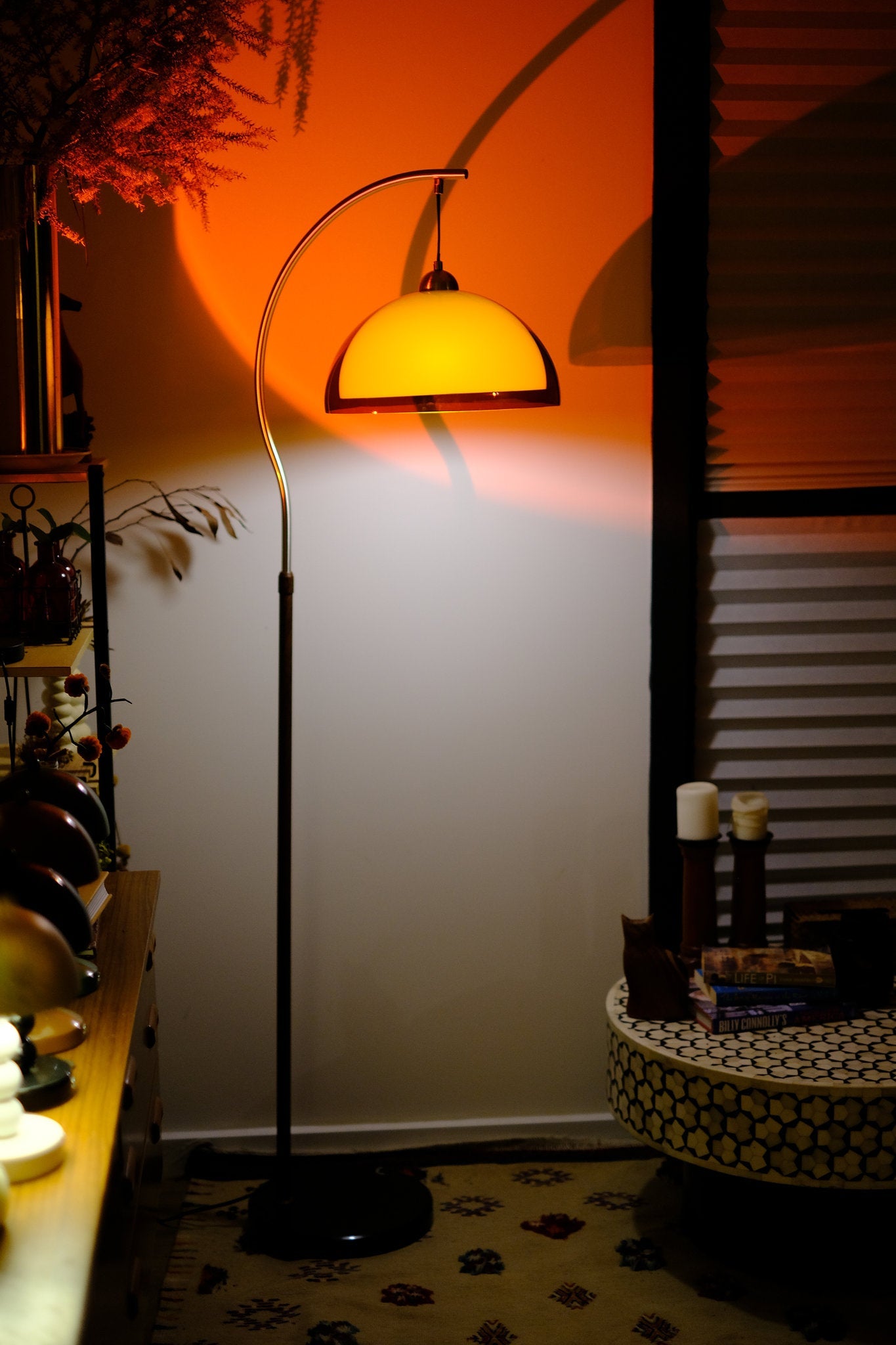 Coby Arc Floor Lamp Double Mushroom Shade with Optional Shelf - Homezee