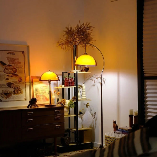 Coby Arc Floor & Coby+ Table Lamp Set (No Shelf) - Homezee