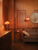 Grand Arc Floor Lamp With Table & Coby+ Double Shade Table Set