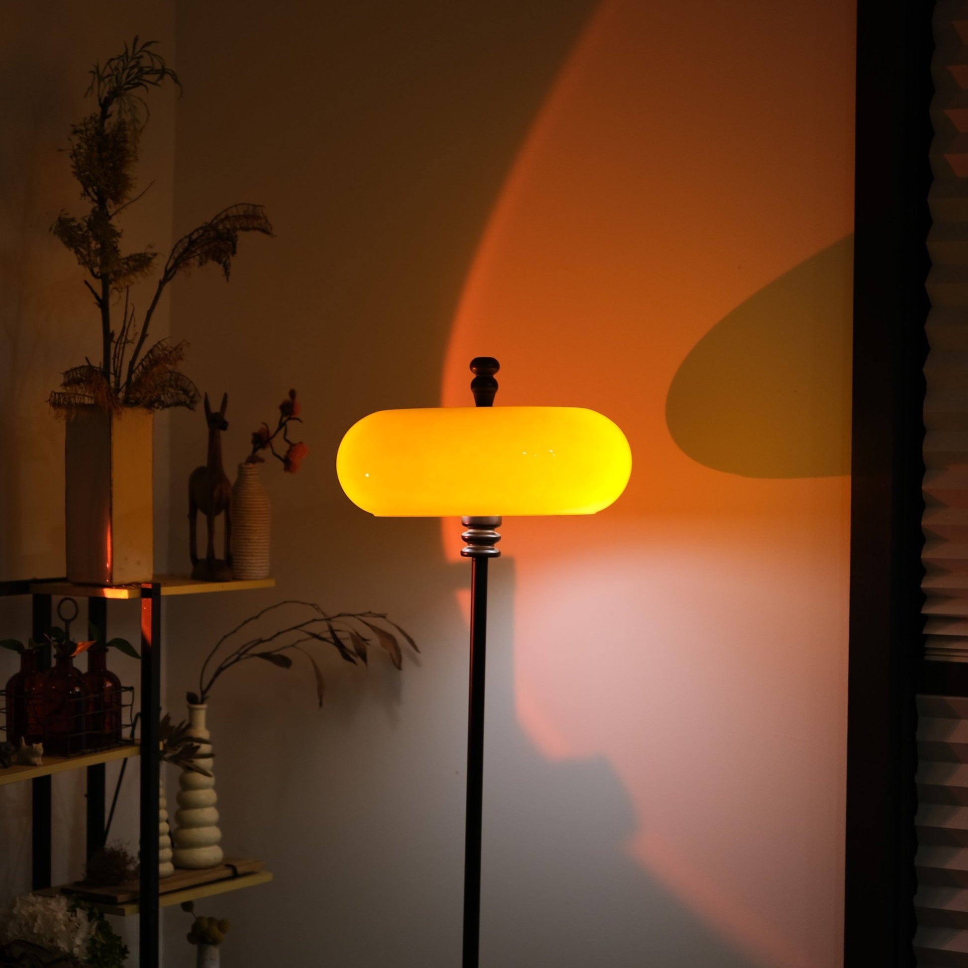 Mandarin Orange Retro Floor Lamp |Teak Wood Accent - Homezee