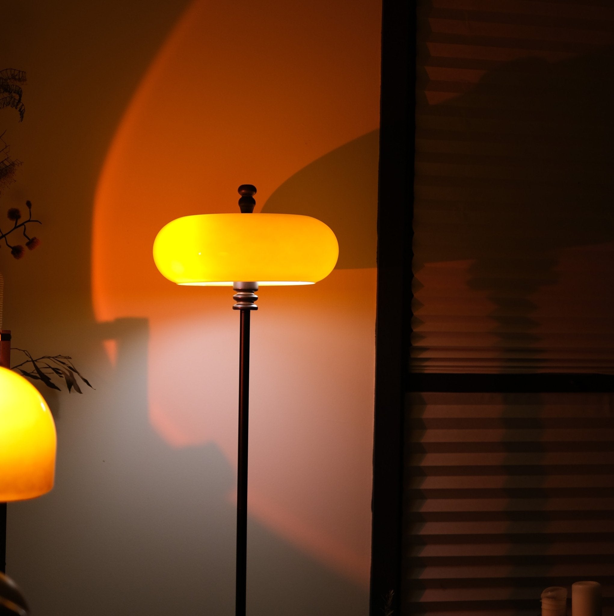 Mandarin Orange Retro Floor Lamp |Teak Wood Accent - Homezee