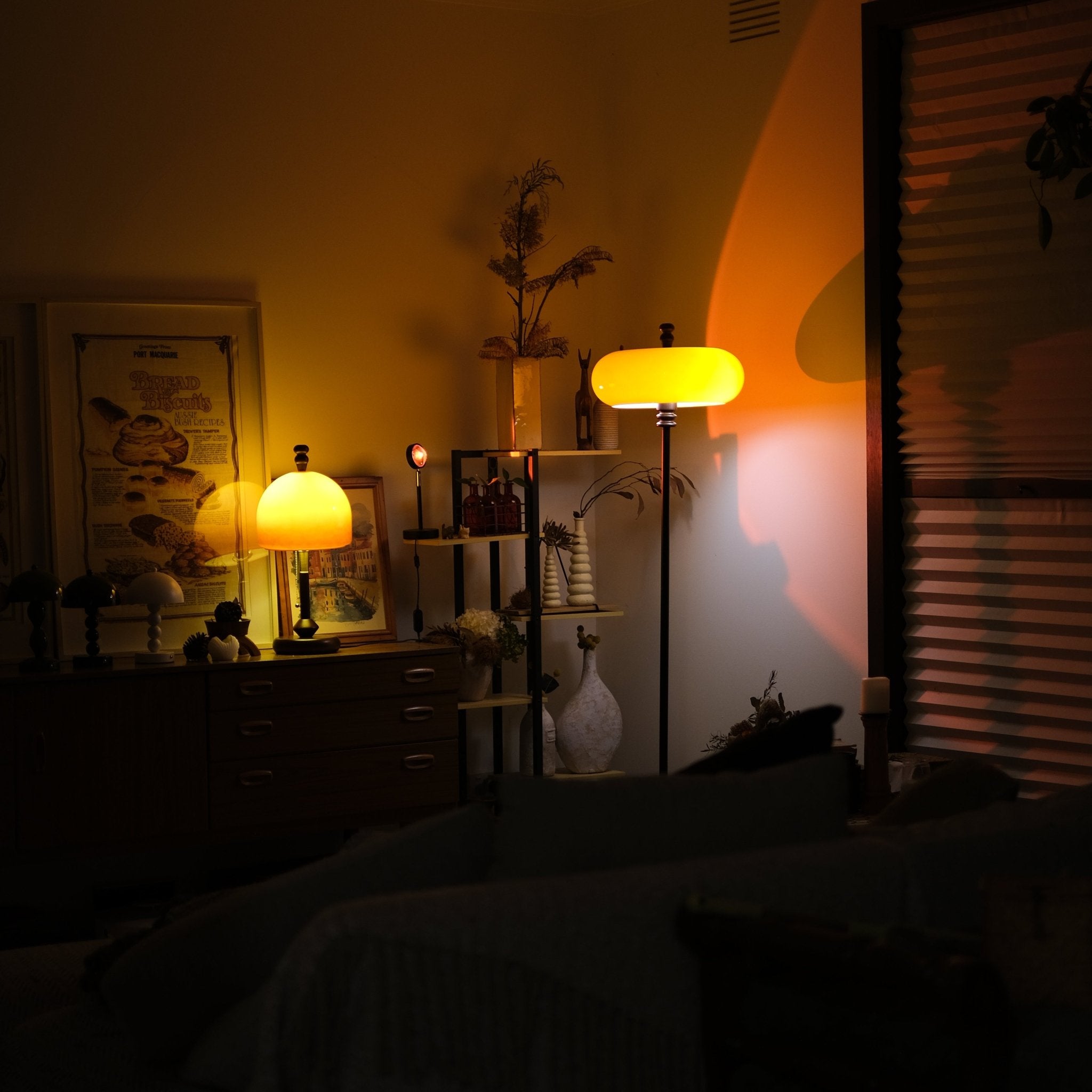 Mandarin Orange Retro Floor Lamp |Teak Wood Accent - Homezee