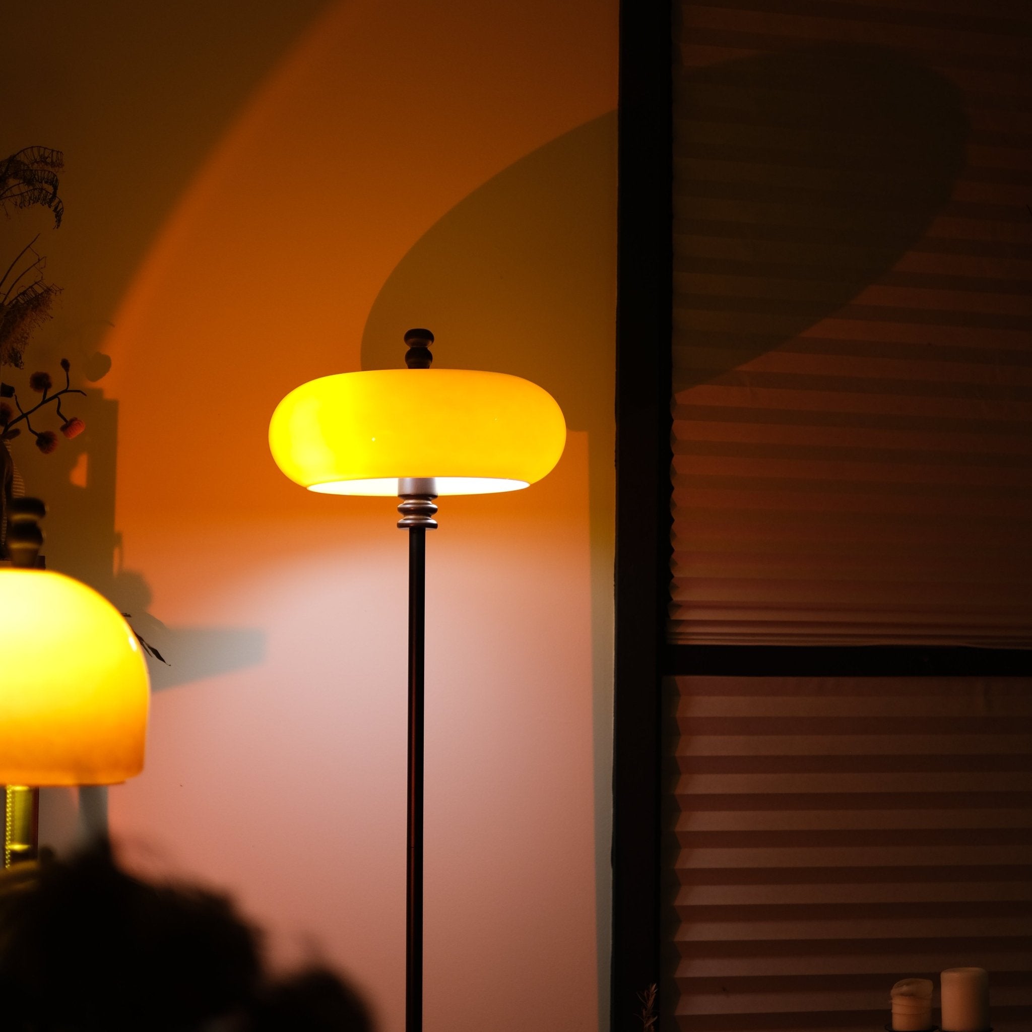 Mandarin Orange Retro Floor Lamp |Teak Wood Accent - Homezee