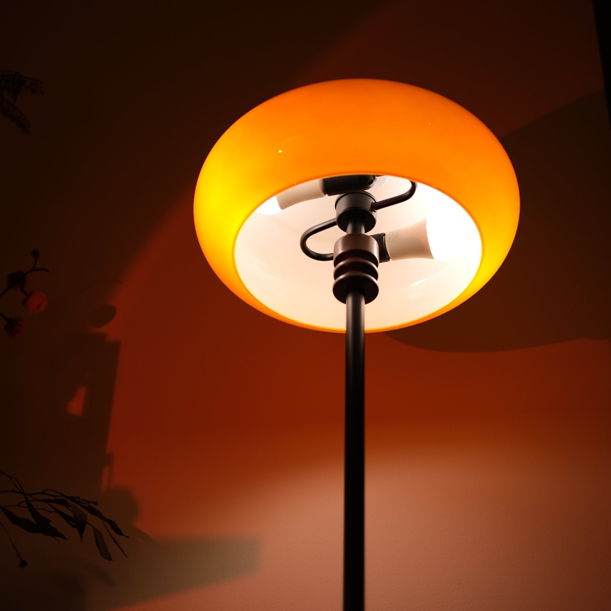 Mandarin Orange Retro Floor Lamp |Teak Wood Accent - Homezee