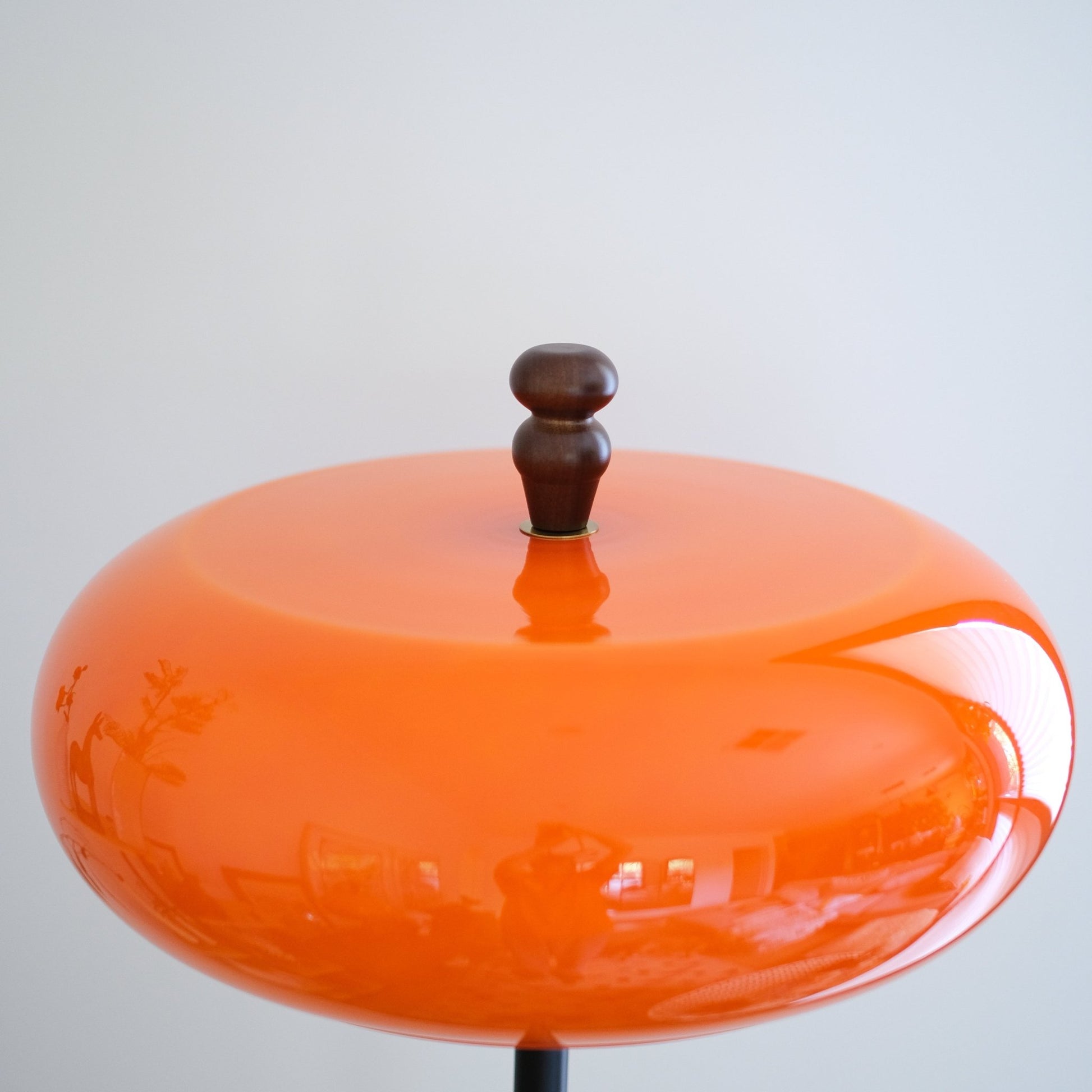 Mandarin Orange Retro Floor Lamp |Teak Wood Accent - Homezee