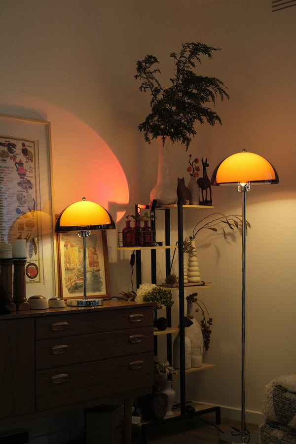 Coby Double Dome Mushroom Floor & Table Lamp Duo in Orange