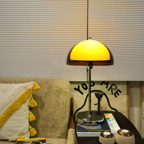Coby double dome mushroom table lamp in orange and white acrylic on chrome base