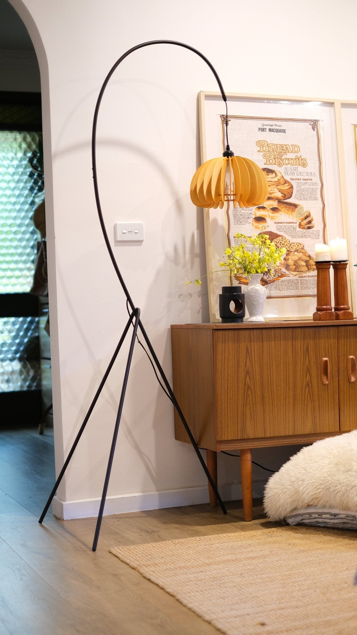 Hazel Tripod Wood Pumpkin Floor Lamp – Sculptural Modern Arc Lighting for Cozy Interiors - Homezee