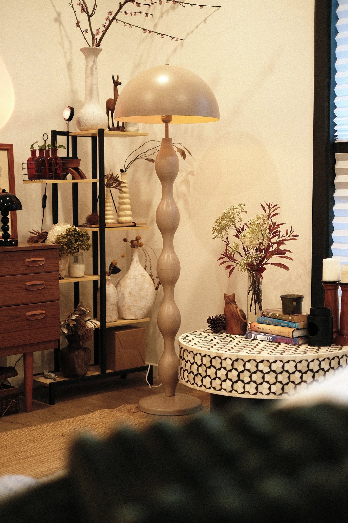 Dori Wavy Mushroom Floor Lamp | Mocha - Homezee