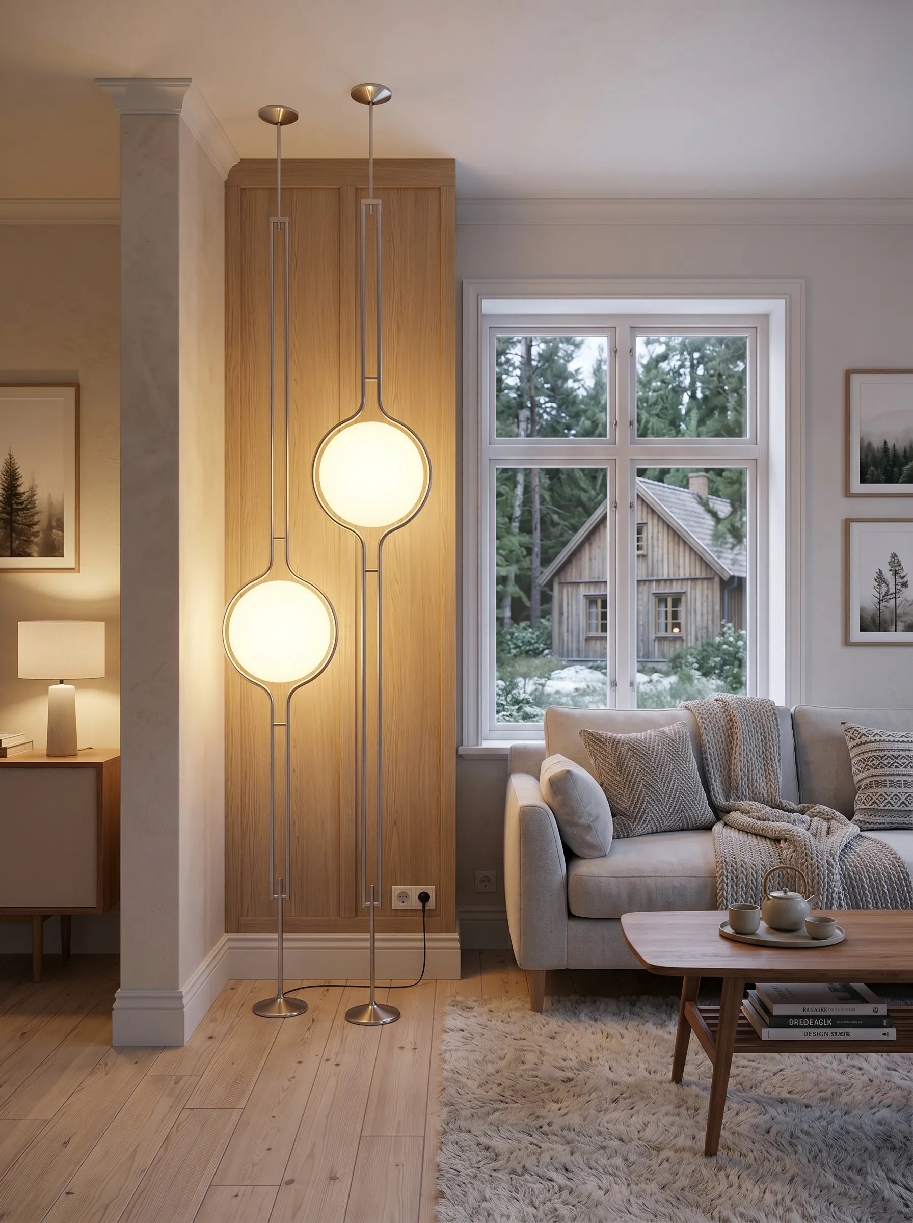 Garreau Globe Bauhaus Floor-to-Ceiling Lamp Duo- Replica 70s‘ Design