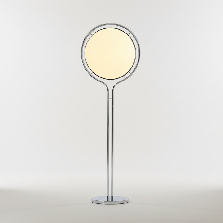 Garreau Globe Floor Lamp Bauhaus Replica Chrome Stand with round shade on a light gray background