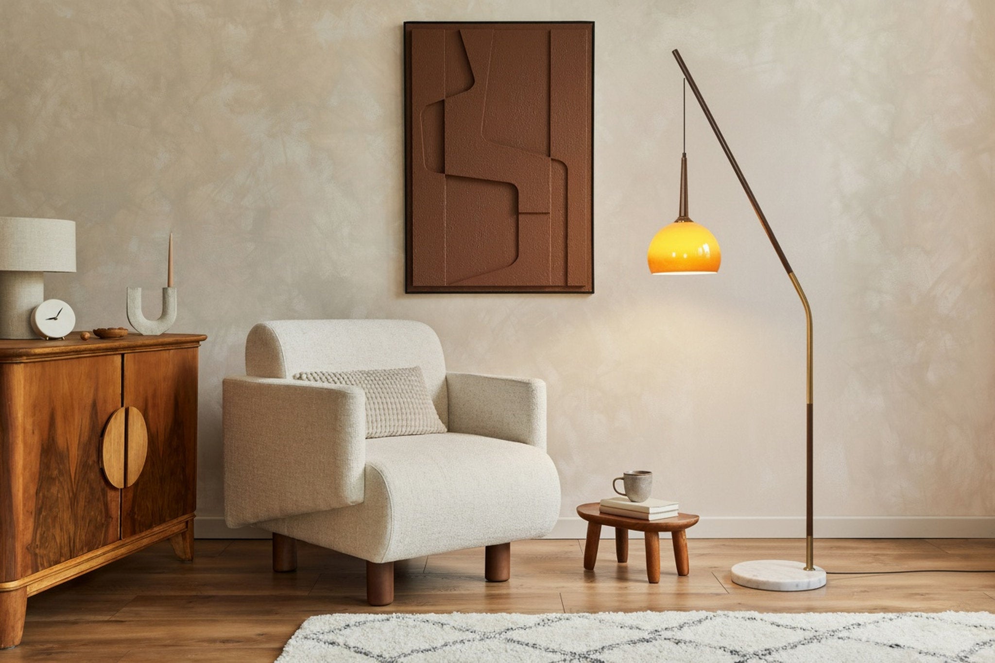 Hulusi Hanging Arc Floor Lamp - Homezee