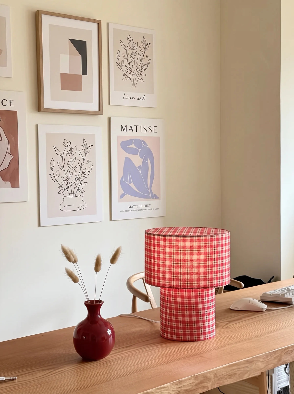Josie Latticefield Retro Red Gingham Fabric Table Lamp