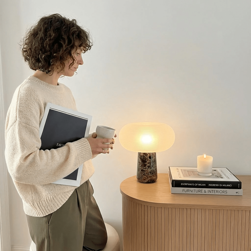 Layla Table Lamp | Frosted Ribbed Glass - Homezee