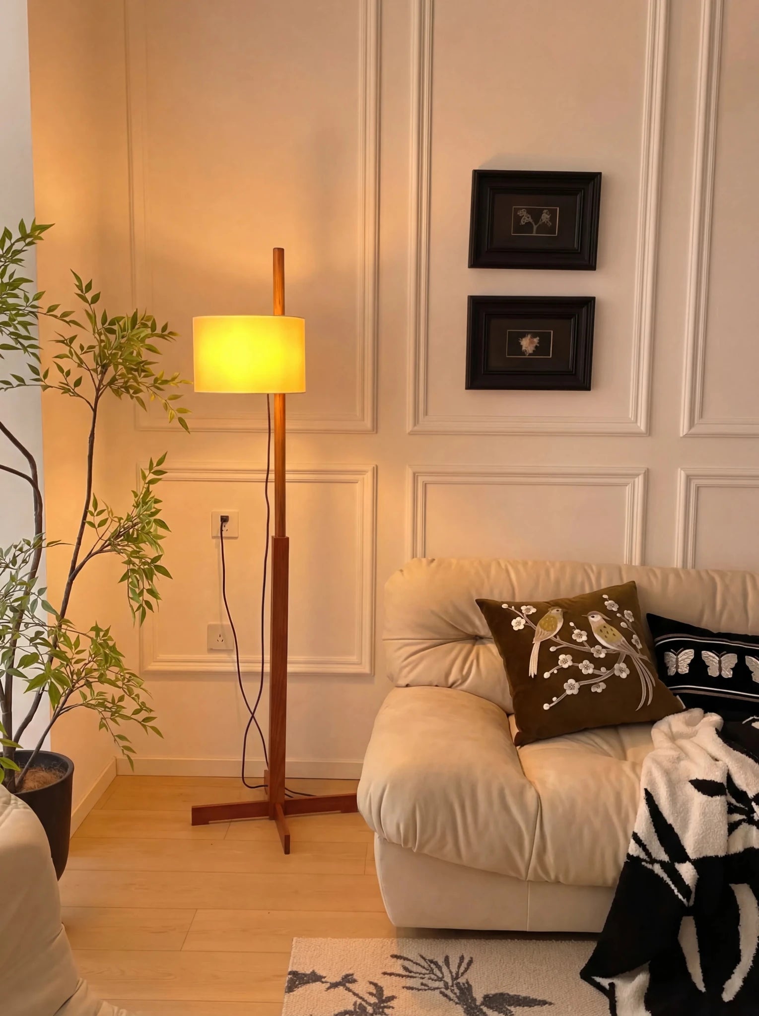 Mila Colonial Floor Lamp | Walnut Wood & Chrome - Homezee
