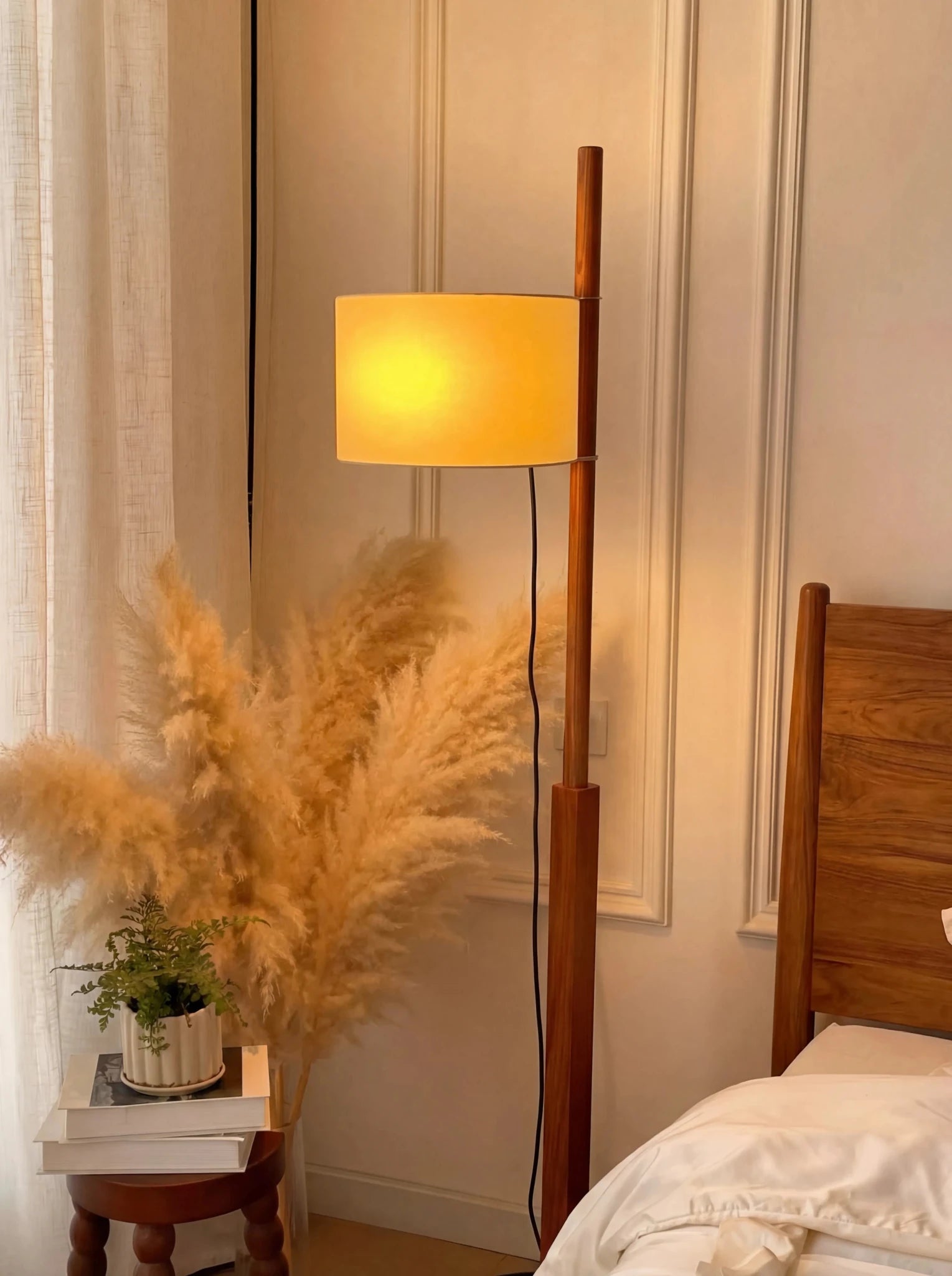 Mila Colonial Floor Lamp | Walnut Wood & Chrome - Homezee