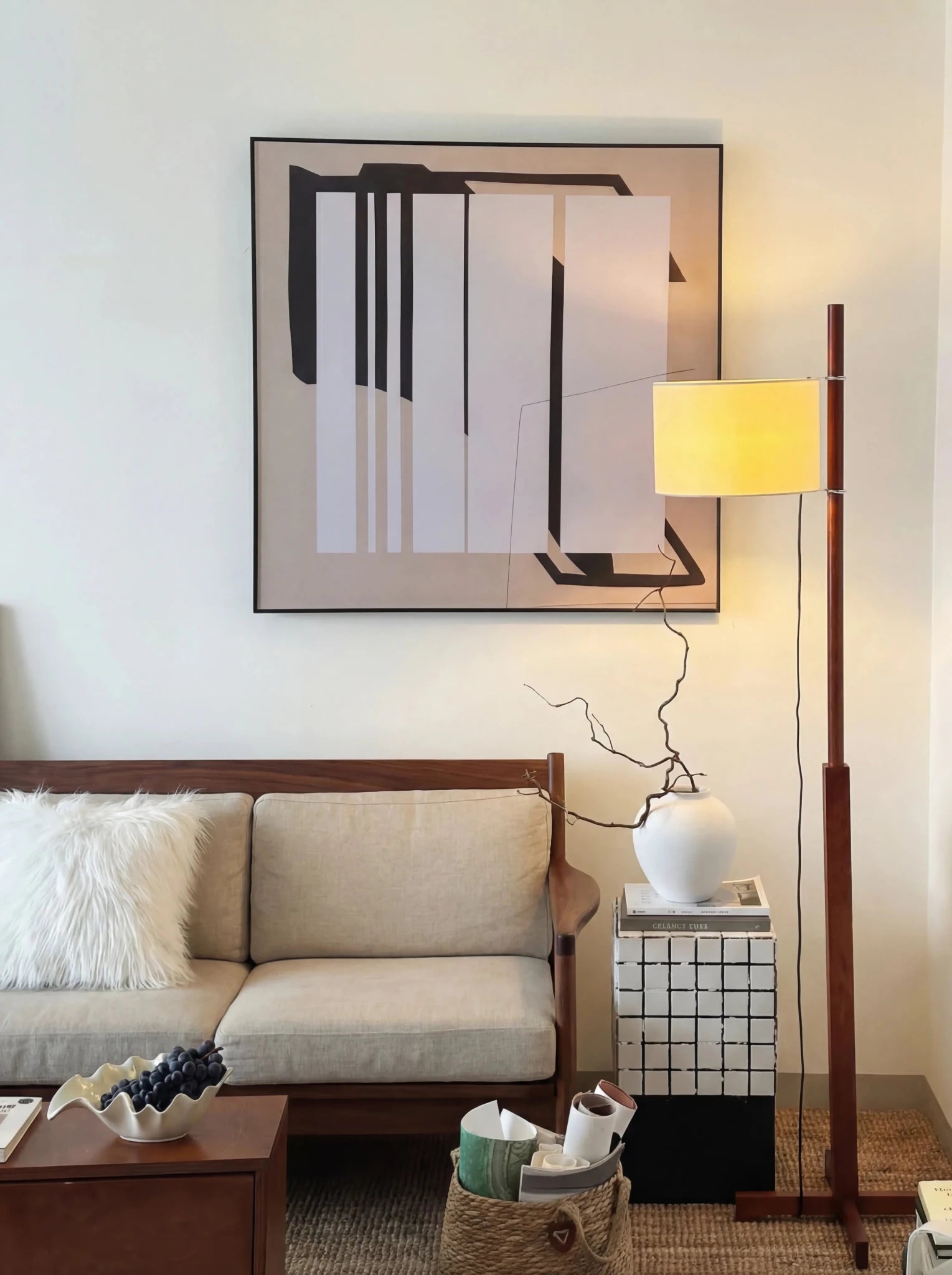 Mila Colonial Floor Lamp | Walnut Wood & Chrome - Homezee