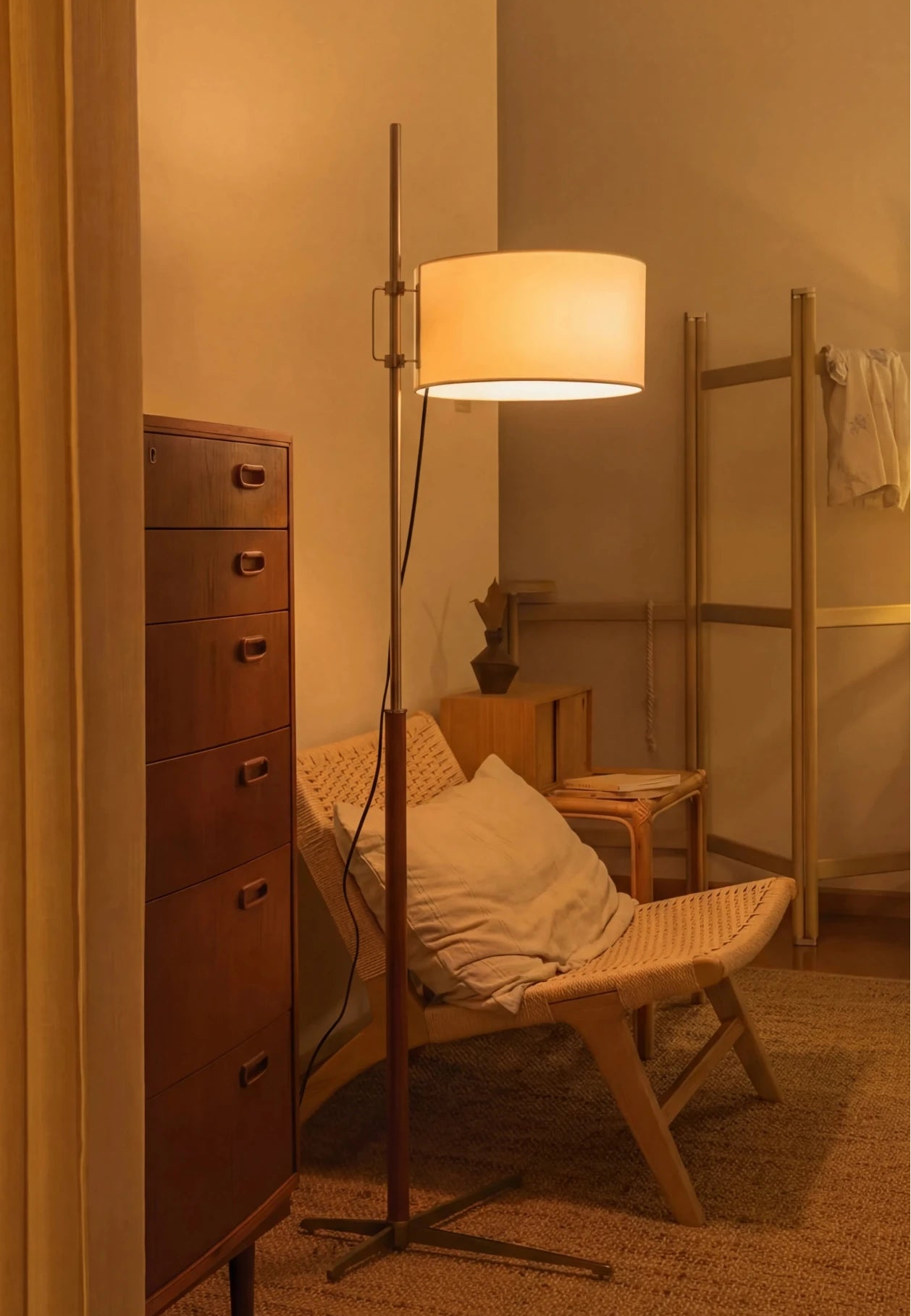 Mila Colonial Floor Lamp | Walnut Wood & Chrome - Homezee