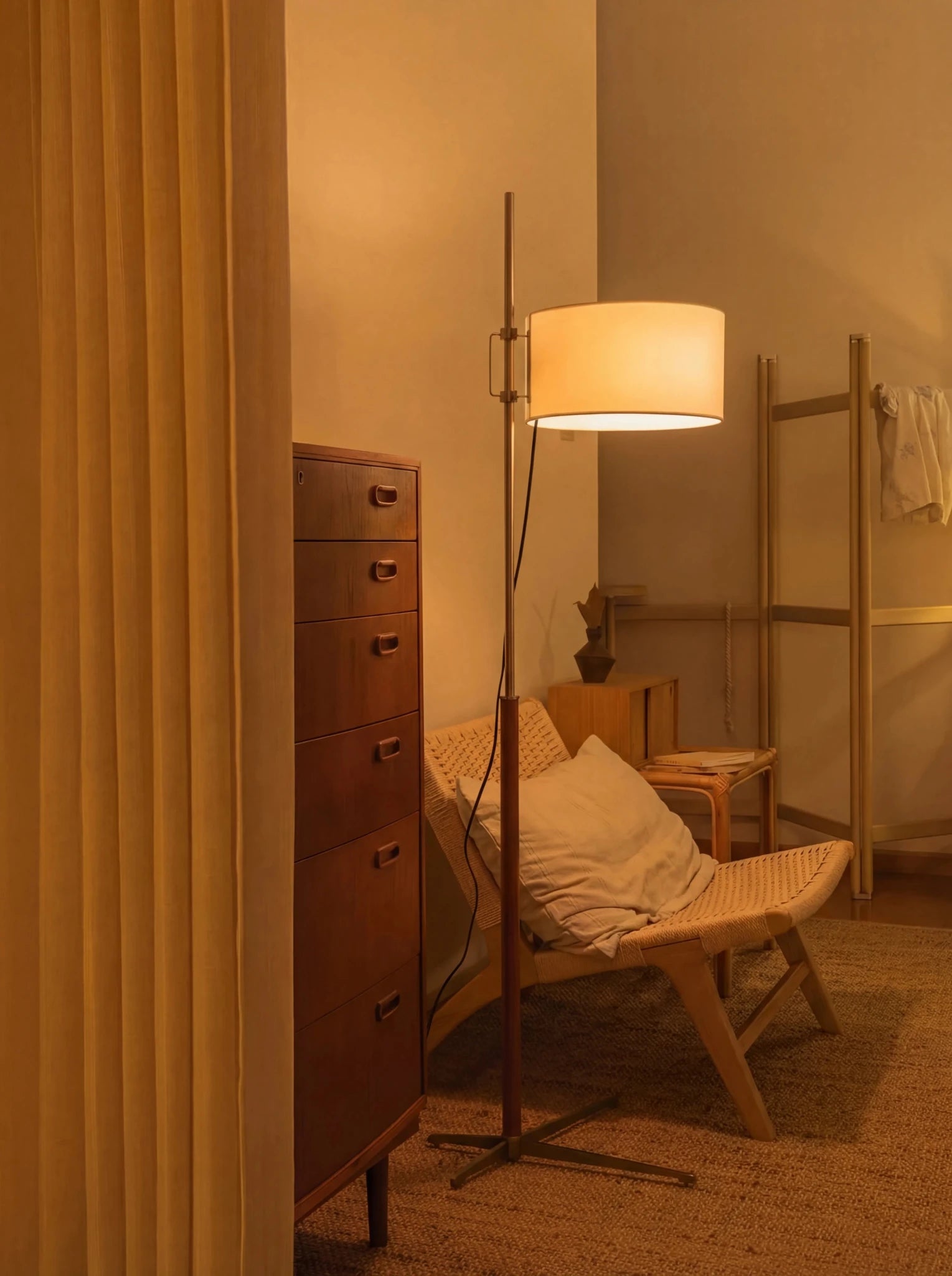 Mila Colonial Floor Lamp | Walnut Wood & Chrome - Homezee