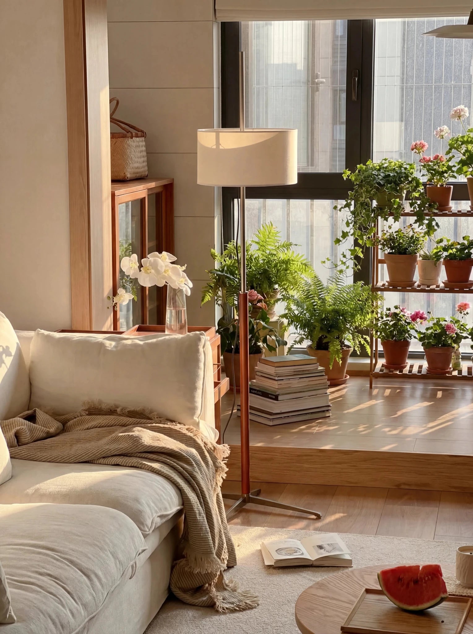 Mila Colonial Floor Lamp | Walnut Wood & Chrome - Homezee