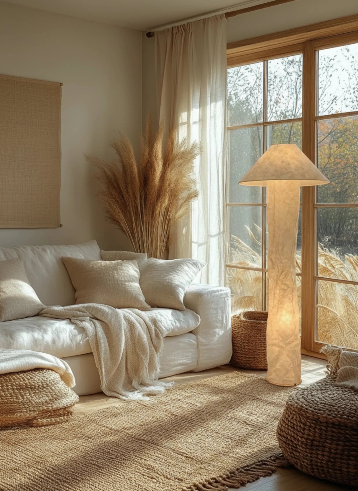 Akari - style Crinkle Paper Table Lamp Floor Lamp - Homezee