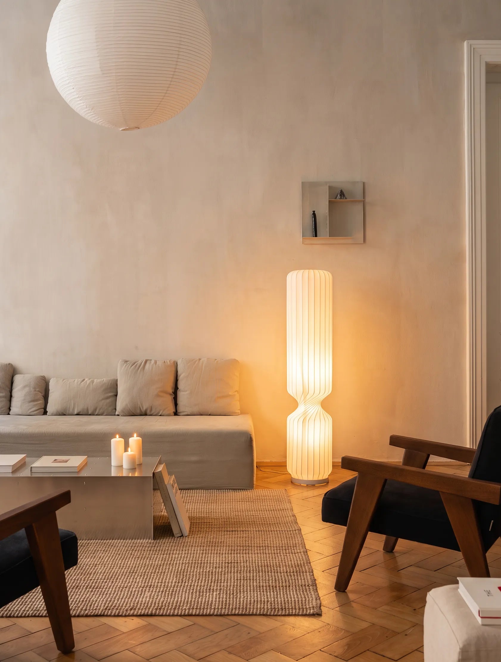 Nelson Cylinder Pleated Silk LED Pendant Light / Floor Lamp