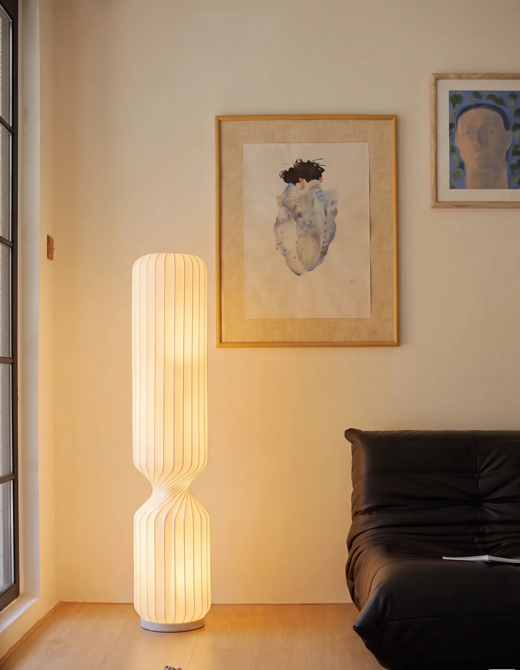 Nelson Cylinder Pleated Silk LED Pendant Light / Floor Lamp