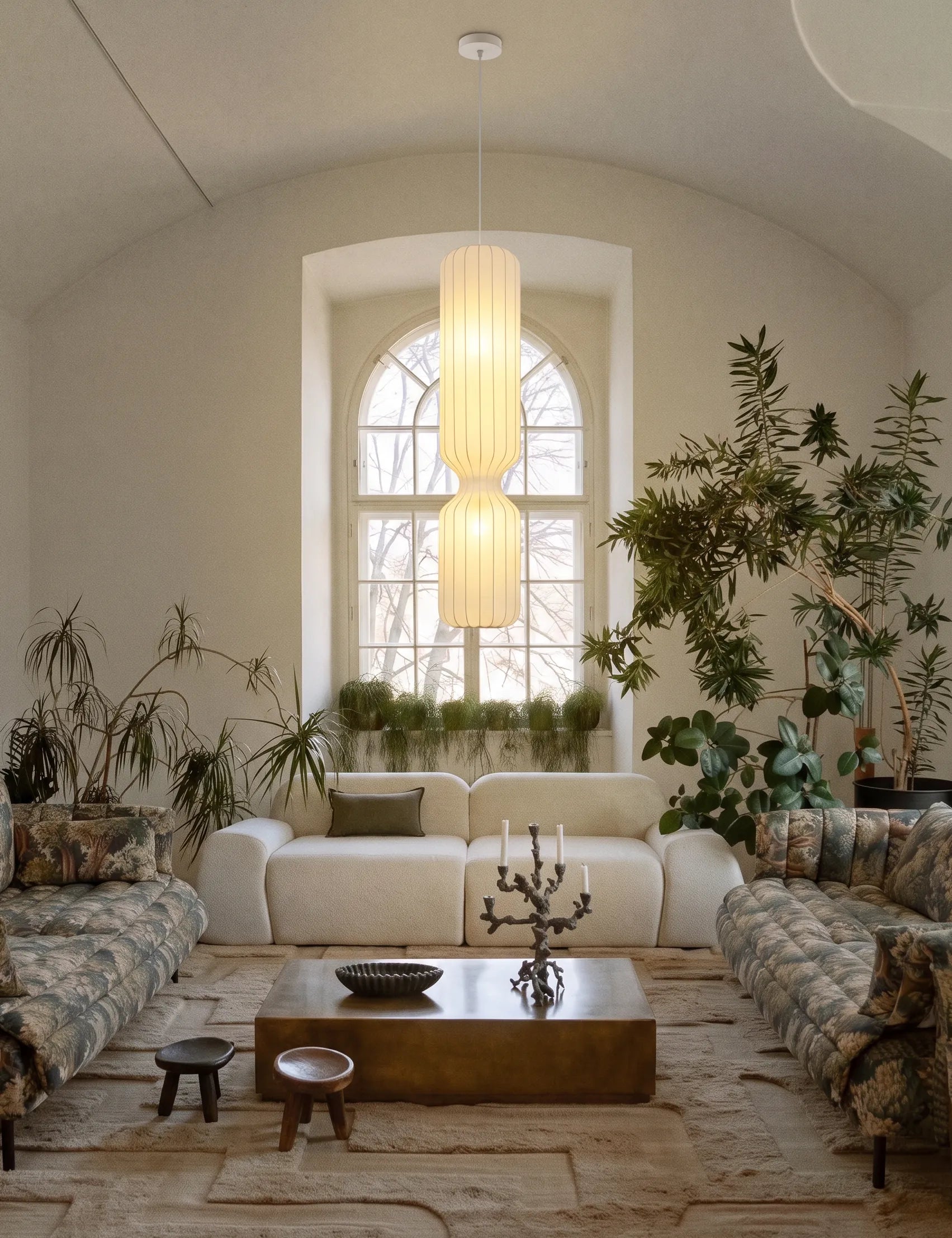 Nelson Cylinder Pleated Silk LED Pendant Light / Floor Lamp