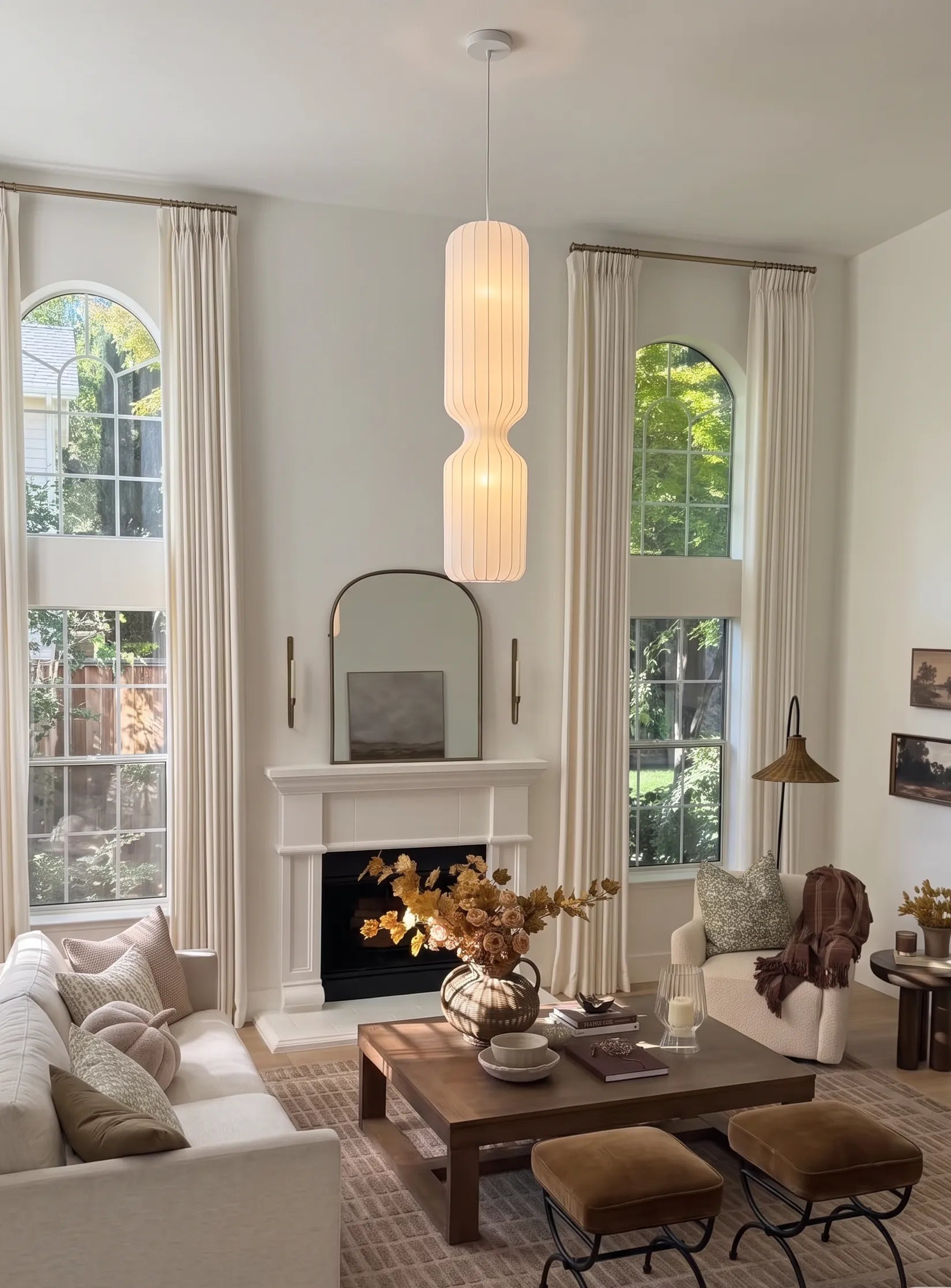 Nelson Cylinder Pleated Silk LED Pendant Light / Floor Lamp
