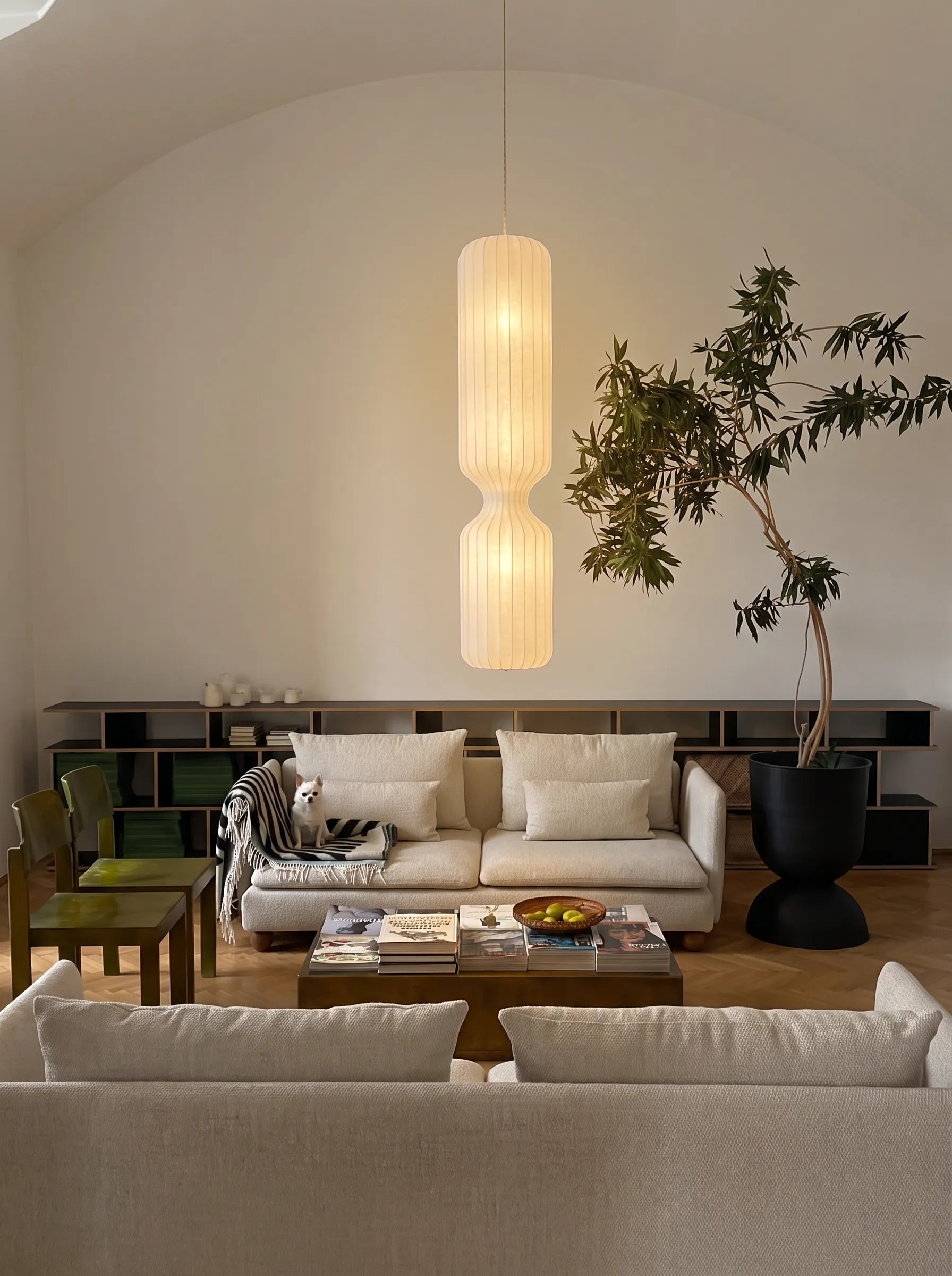 Nelson Cylinder Pleated Silk LED Pendant Light / Floor Lamp