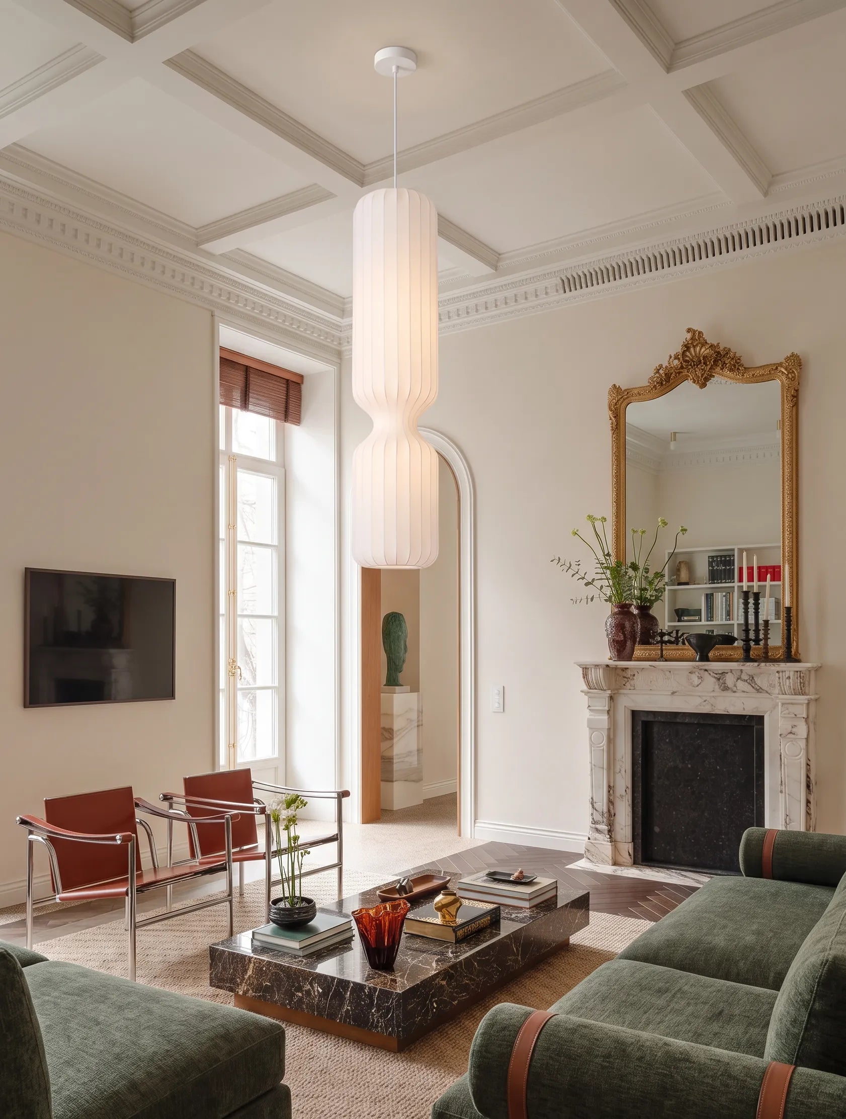 Nelson Cylinder Pleated Silk LED Pendant Light / Floor Lamp