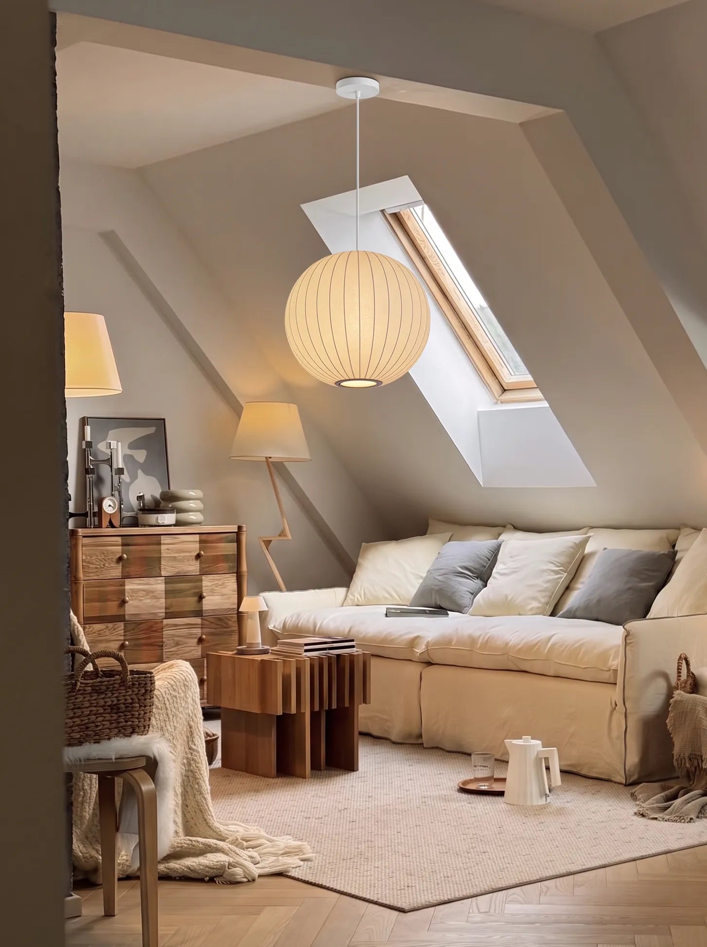 Nelson Lantern Orb Round Silk Pendant Light
