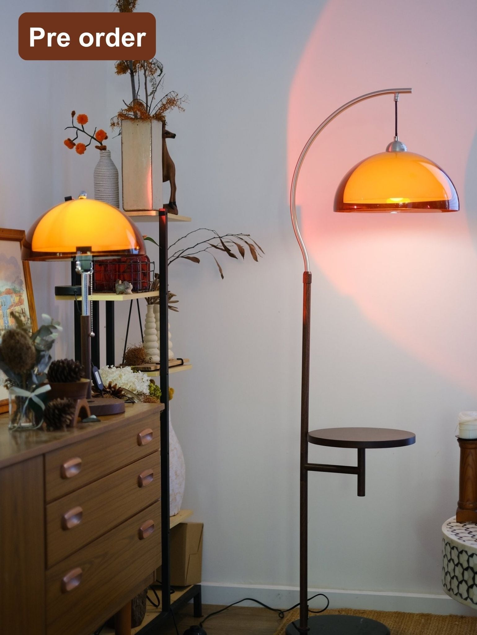 Coby Arc Floor with Table & Coby+ Mushroom Table Lamp Set - Homezee