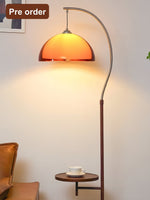 Coby Arc Floor Lamp Double Mushroom Shade with Optional Shelf - Homezee