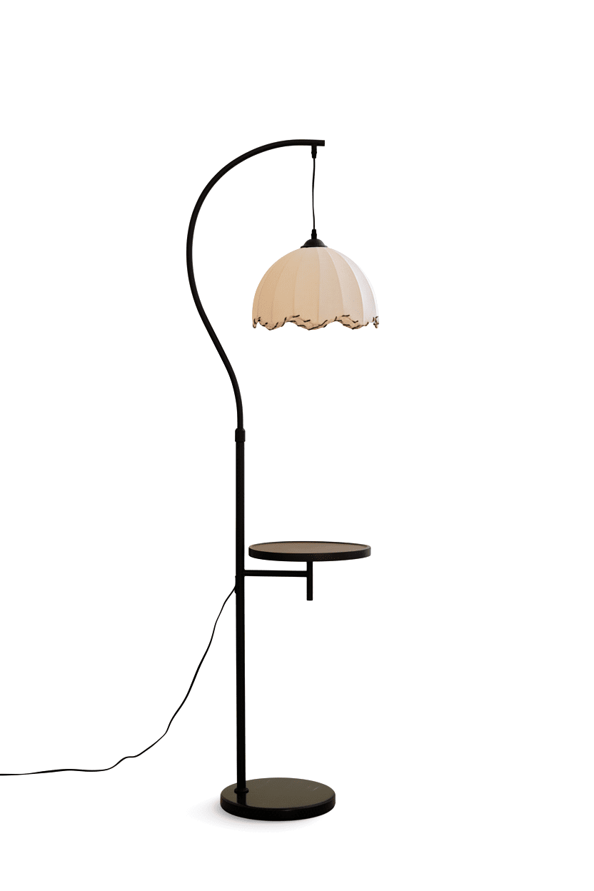 Suki Arc Floor Lamp with Table | Hemp Fabric Shade - Homezee