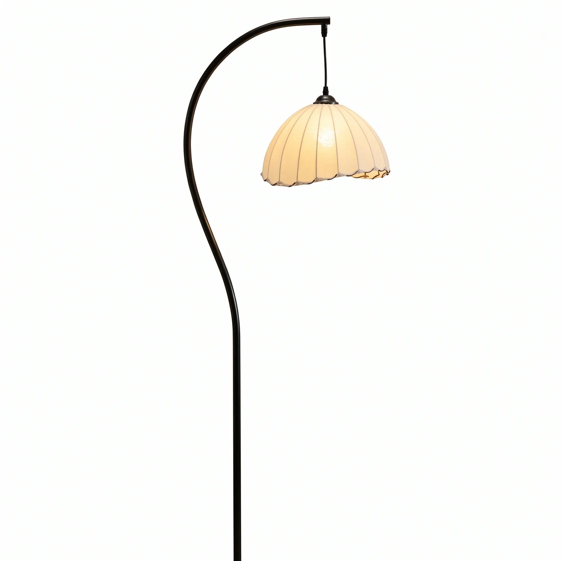 Suki Chinoiserie Arc Floor Lamp - Hemp Fabric Shade