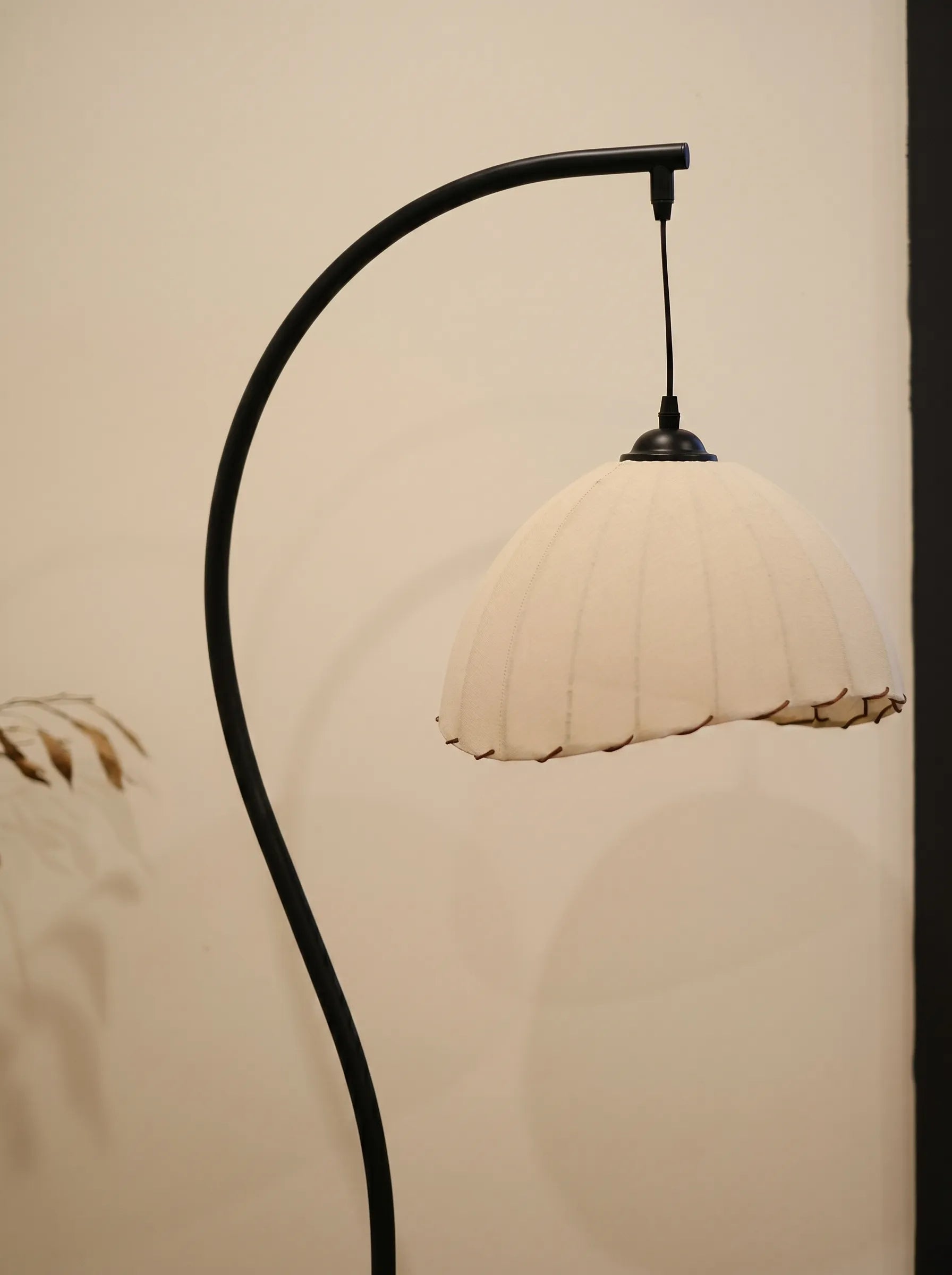 Suki Chinoiserie Arc Floor Lamp - Hemp Fabric Shade