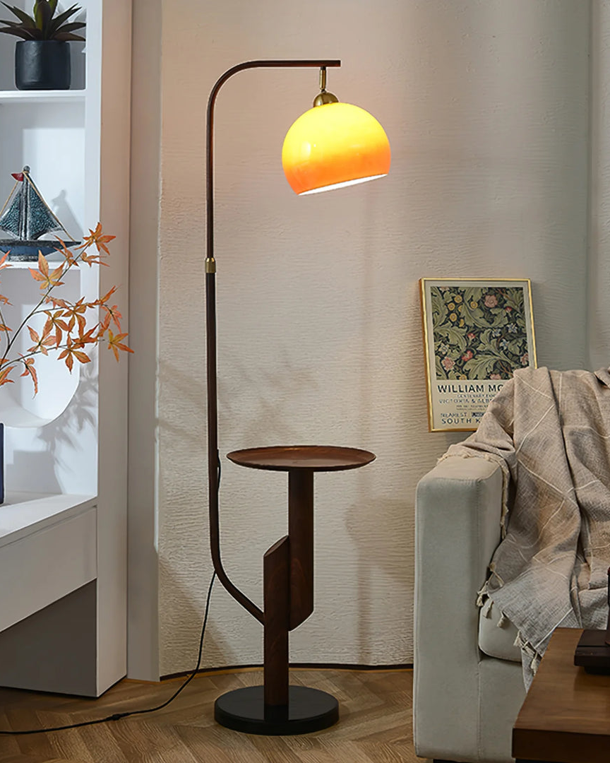 Carla Arc Floor Lamp with Side Table Next to the Sofa
