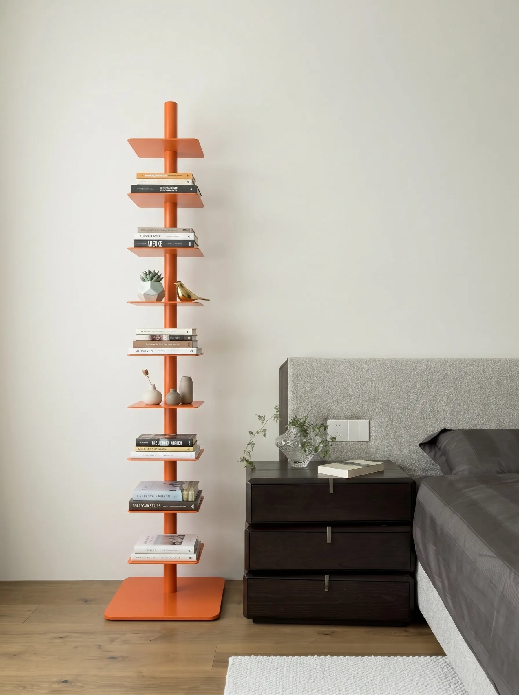 Vertical Spine Book Tower Metal Book Organizer 9-Tier Rotating Spine Bookshelf