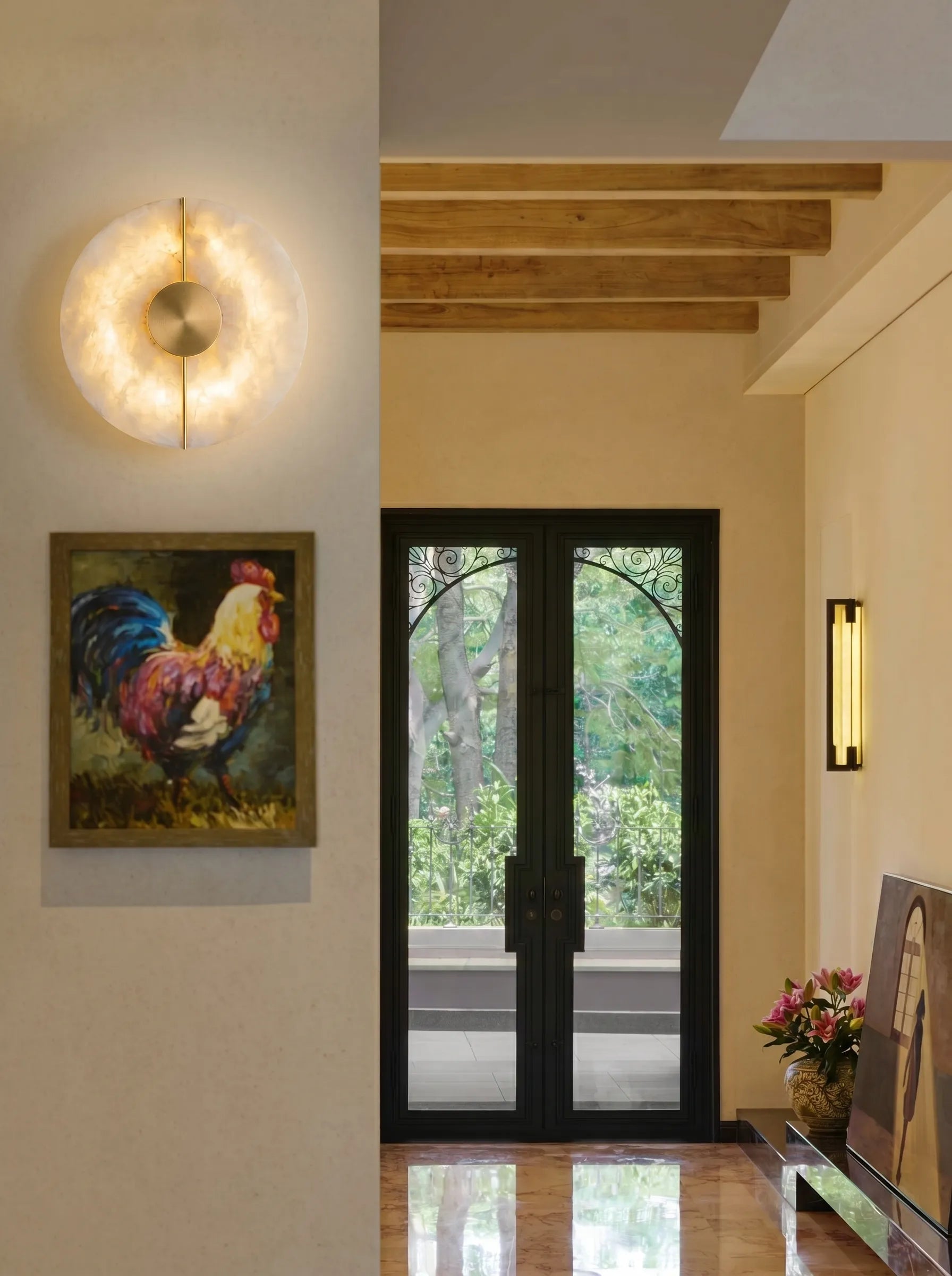 Zarra Alabaster Disc LED Wall Sconce | Gold Metal