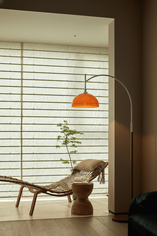 Coby Arc Floor Lamp | Chrome & Wood - grain - Homezee