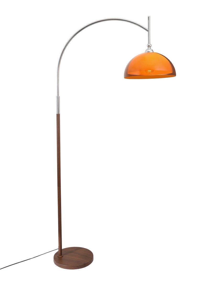 Coby Arc Floor Lamp | Chrome & Wood - grain - Homezee