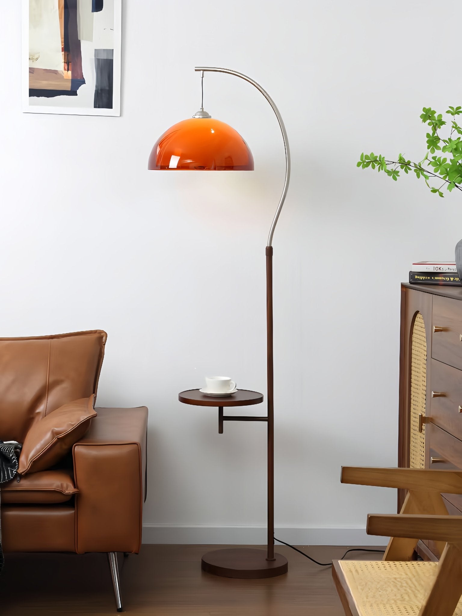 Coby Arc Floor Lamp Double Mushroom Shade with Optional Shelf - Homezee
