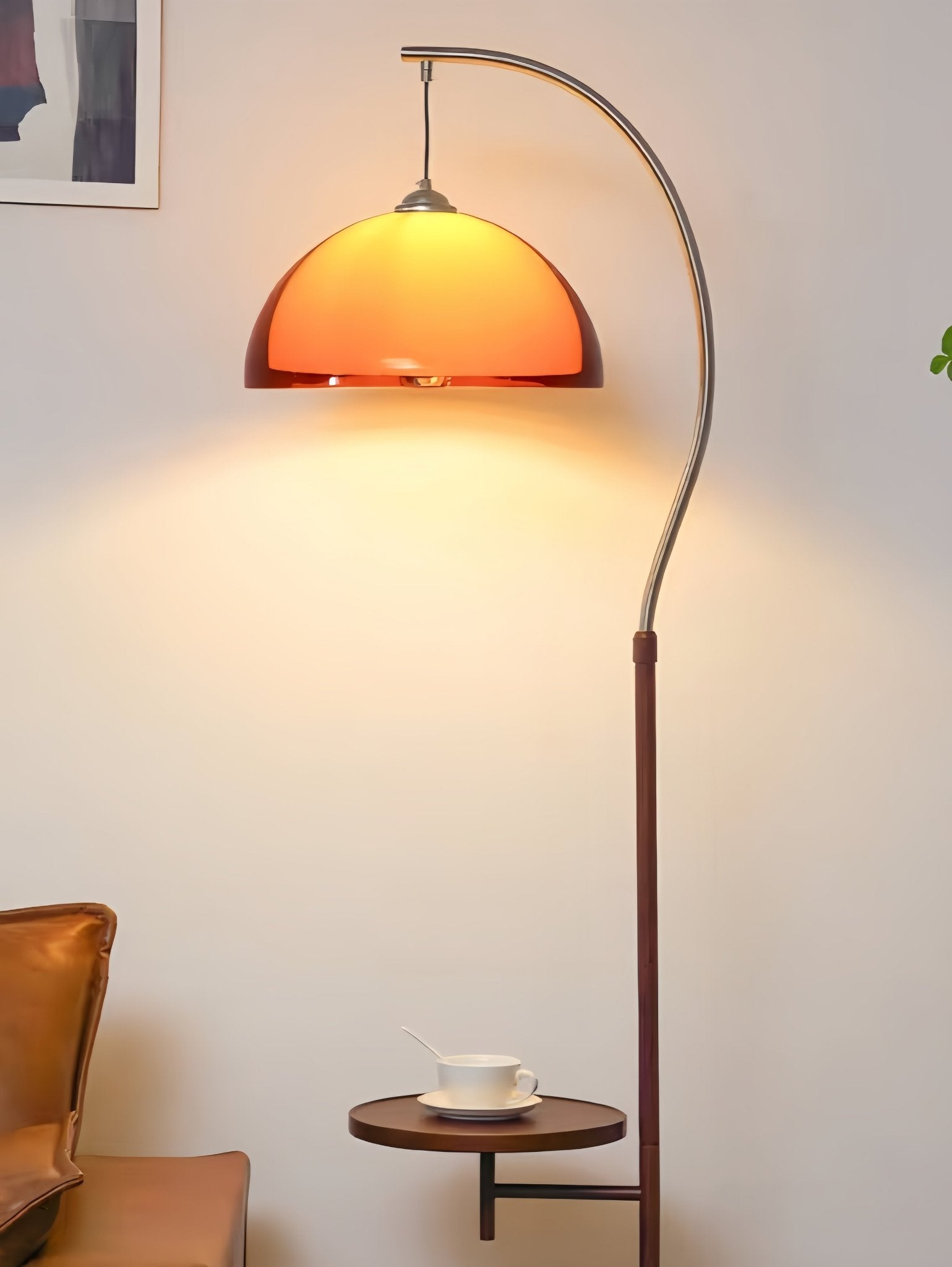 Coby Arc Floor Lamp Double Mushroom Shade with Optional Shelf - Homezee