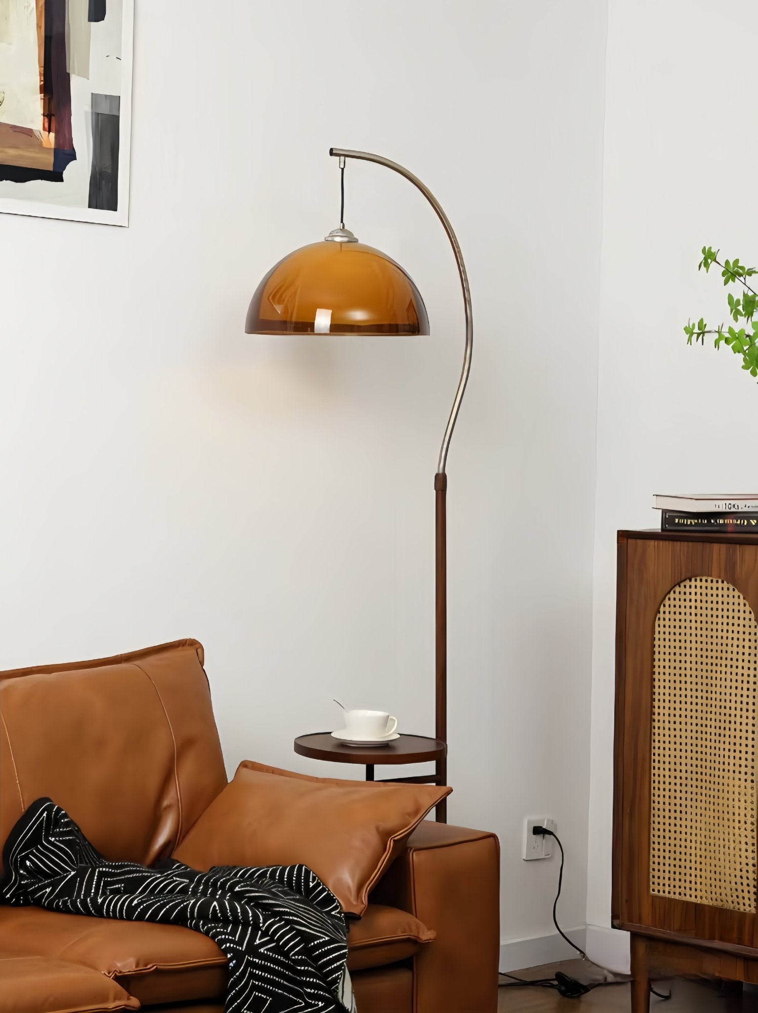 Coby Arc Floor Lamp Double Mushroom Shade with Optional Shelf - Homezee