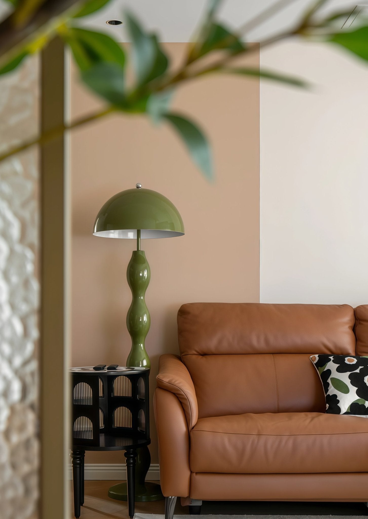 Dori Drop Wavy Mushroom Floor Lamp | Olive Green - Homezee