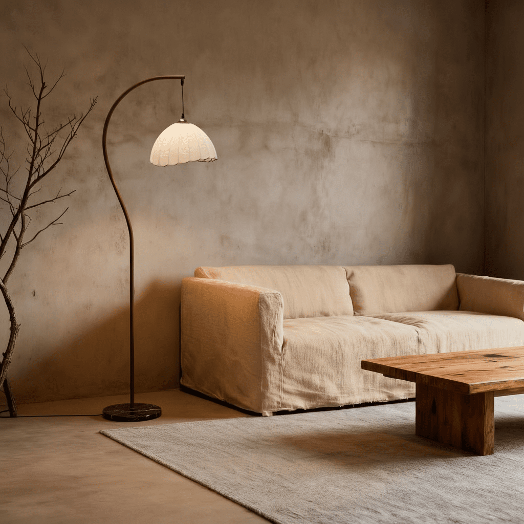 Suki Chinoiserie Arc Floor Lamp | Hemp Fabric Shade - Homezee