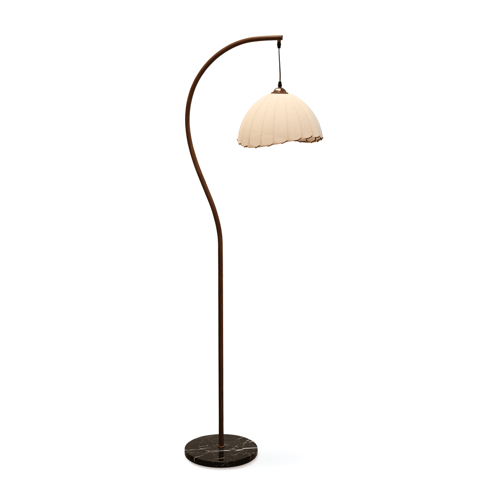 Suki Chinoiserie Arc Floor Lamp | Hemp Fabric Shade - Homezee